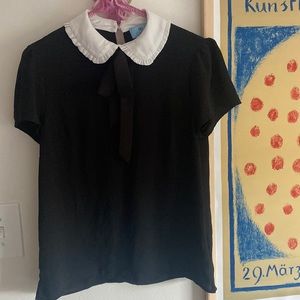 CeCe black and white collared shirt with bow XS
